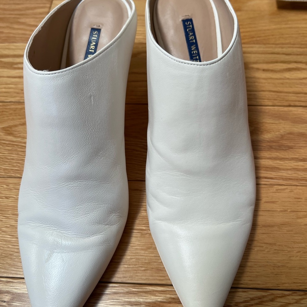 Stuart Weitzman White Mules Pointed Toe Leather 9.5M